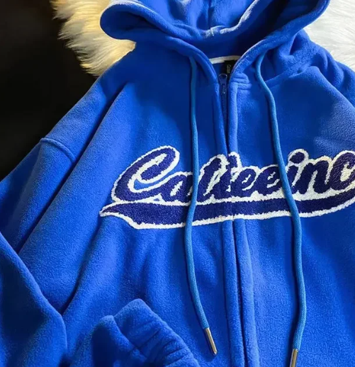 Getadme Vintage Lamb Wool Sweatshirt Women Embroidery Letter Hoodies Winter Warm Fleece Coat Women Fashion Oversized Baseball Streetwear