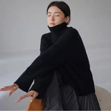 Getadme Autumn and Winter New Thick Cashmere Sweater Women High Neck Pullover Sweater Warm Loose Knitted Base Sweater Jacket Tops