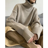 Getadme Autumn and Winter New Thick Cashmere Sweater Women High Neck Pullover Sweater Warm Loose Knitted Base Sweater Jacket Tops