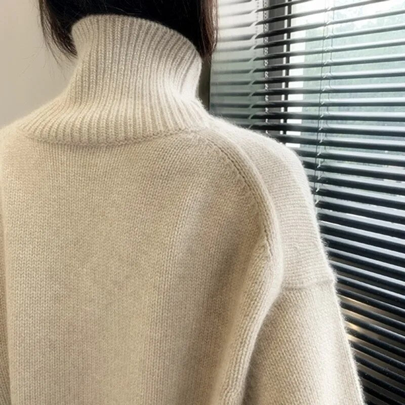 Getadme Autumn and Winter New Thick Cashmere Sweater Women High Neck Pullover Sweater Warm Loose Knitted Base Sweater Jacket Tops
