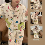 GETADME Anime Coral Velvet Pajamas Crayon Shinchans Kawaii Girl Long Sleeves Decorate Trousers Cartoon Loungewear Set Good Looks Gift