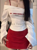 GETADME Autumn Korean Fashion Slim 3-piece Set Women High Street Y2k Long Sleeve Solid Square Sling Top + Chic High Waist Thin Skirt New