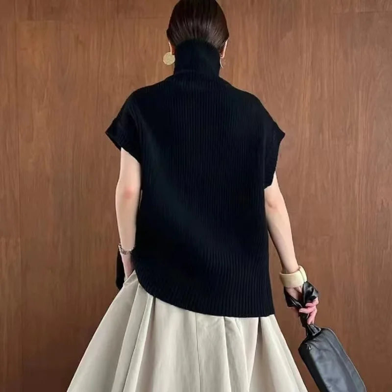 GETADME Autumn/Winter New High Neck Women Sweater High Quality Casual Fashion Sleeveless Zipper Undershirt Bottoming Basic Knit Tops