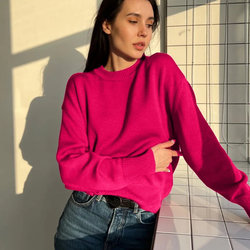 GETADME Autumn Winter Round Neck Sweater Women Cashmere Fashion Basic Knitted Pullover Chic Soft Casual Female Jumper Long Sleeve Tops