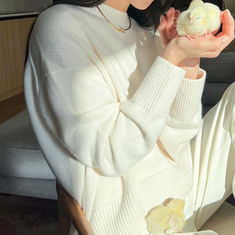 GETADME Autumn Winter Round Neck Sweater Women Cashmere Fashion Basic Knitted Pullover Chic Soft Casual Female Jumper Long Sleeve Tops
