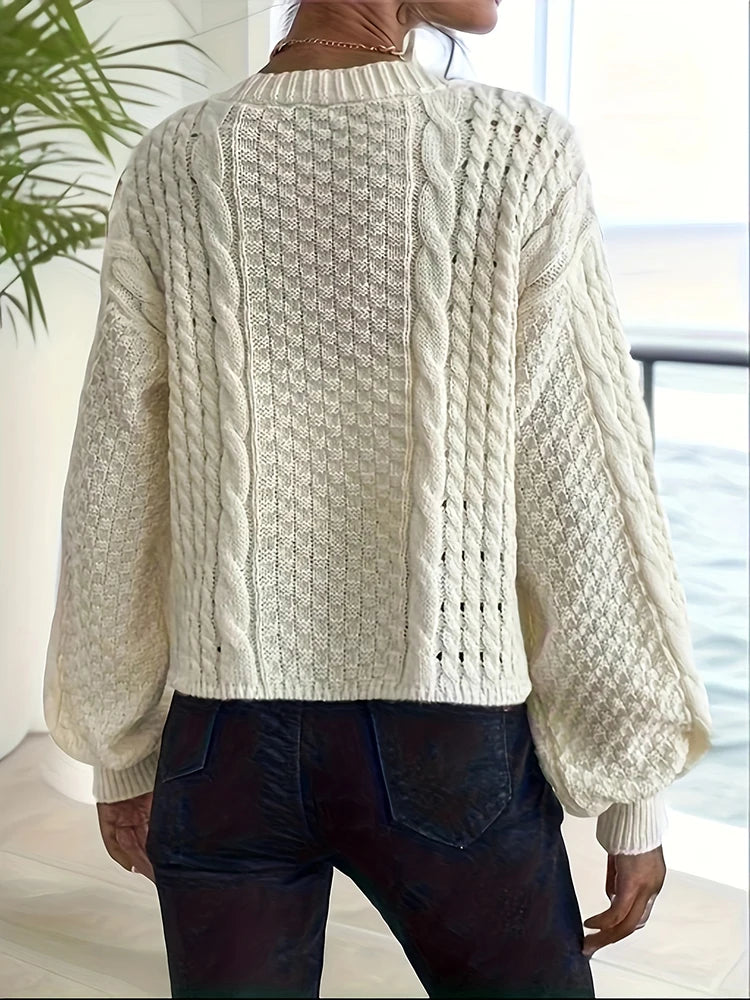GETADME Autumn Winter white Ribbed Knit cardigan for women Clothes Single Breasted V Lapel Long Sleeve Knitted Buttons-up Sweater jumper