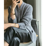 Getadme Autumn winter new thickened 100% pure sweater loose knit base sweater jacket cashmere cardigan women stand neck sweater