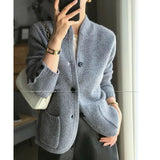 Getadme Autumn winter new thickened 100% pure sweater loose knit base sweater jacket cashmere cardigan women stand neck sweater