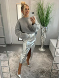 GETADME Casual O-neck Long Sleeved Knitted Pullover Women Fashion Grey Mohair Thick Loose Sweater 2024 Lady Commute High Street Fall Top