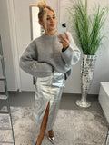 GETADME Casual O-neck Long Sleeved Knitted Pullover Women Fashion Grey Mohair Thick Loose Sweater 2024 Lady Commute High Street Fall Top