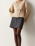 GETADME Chic Brown V-neck Knitted Cardigan For Women 2024 Elegant Double Buttons Long Sleeve Sweater Autumn Lady Stylish Casual Knitwear