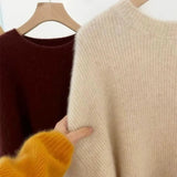 Getadme European goods autumn winter new round neck cashmere sweater female thick languid lazy wind dark gray sweater loose knit sweater