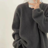 Getadme European goods autumn winter new round neck cashmere sweater female thick languid lazy wind dark gray sweater loose knit sweater