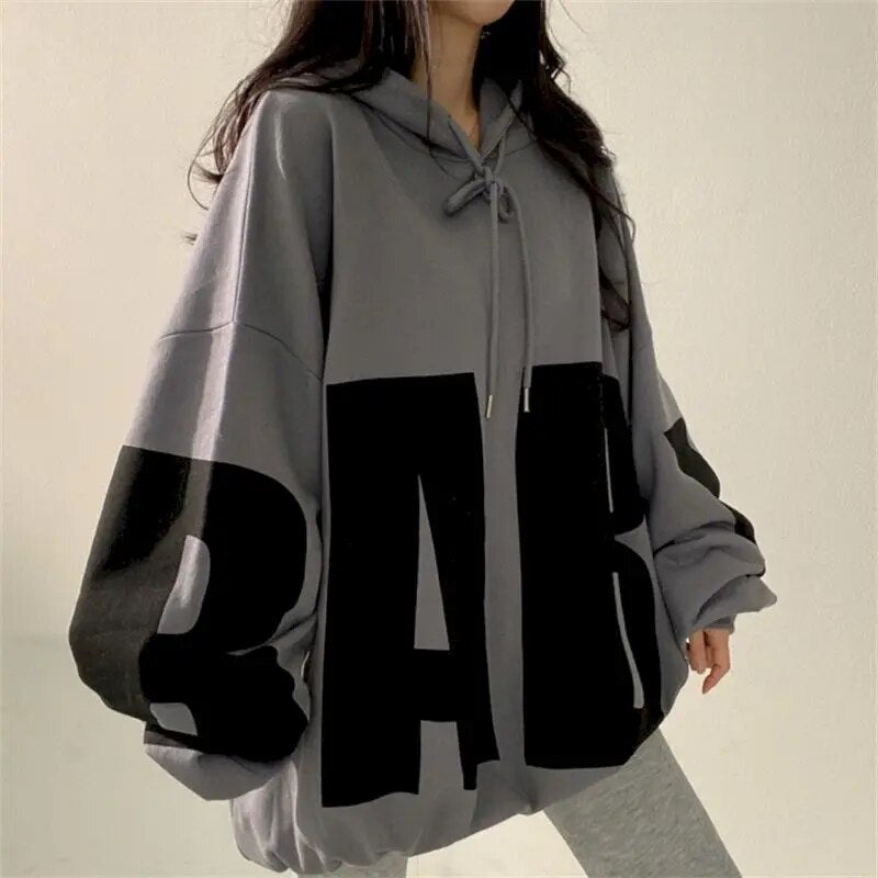 Getadme Fashion Letter Printing Hoodies Women Spring Autumn Thin Street Sports Loose Large Size Casual Hooded Pullover Womens Tops