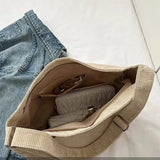 GETADME Fashion New Corduroy Tote Bag Women's Large Capacity Student Classroom Bag White Simple and Versatile One Shoulder Crossbody Bag