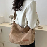GETADME Fashion New Corduroy Tote Bag Women's Large Capacity Student Classroom Bag White Simple and Versatile One Shoulder Crossbody Bag