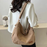 GETADME Fashion New Corduroy Tote Bag Women's Large Capacity Student Classroom Bag White Simple and Versatile One Shoulder Crossbody Bag