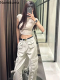 GETADME Fashion Pantalon Femme 2024 New Bottoms Streetwear Y2k Cargo Pants High Waist Straight Pockets Casual Trousers Women Clothing