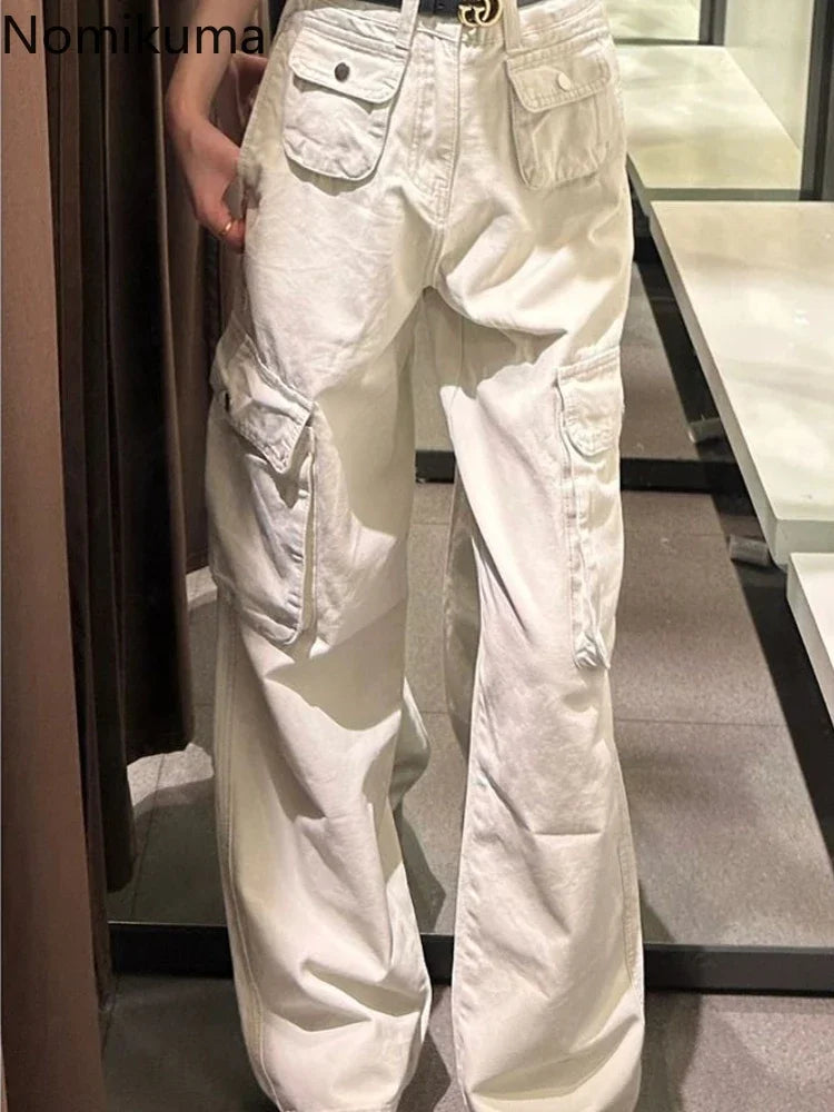 GETADME Fashion Pantalon Femme 2024 New Bottoms Streetwear Y2k Cargo Pants High Waist Straight Pockets Casual Trousers Women Clothing