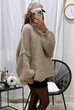GETADME Fashion Round Neck Knitted Jumper For Women 2024 Autumn Long Lantern Sleeve Sweater Female Hight Street Warm Lady Chic Pullover