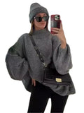 GETADME Fashion Round Neck Knitted Jumper For Women 2024 Autumn Long Lantern Sleeve Sweater Female Hight Street Warm Lady Chic Pullover