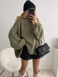 GETADME Fashion Round Neck Knitted Jumper For Women 2024 Autumn Long Lantern Sleeve Sweater Female Hight Street Warm Lady Chic Pullover
