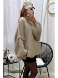 GETADME Fashion Round Neck Knitted Jumper For Women 2024 Autumn Long Lantern Sleeve Sweater Female Hight Street Warm Lady Chic Pullover
