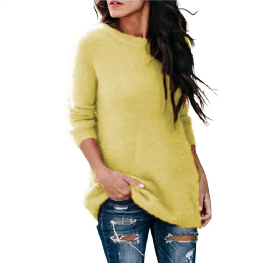 GETADME Fashion Womens Winter Warm Sweater Fluffy Plain Jumper Ladies Casual Long Pullover Tops Autumn Oversize Korean Sweater 2022 New