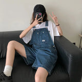 Getadme Summer korean preppy style Jumpsuit Denim Overalls Casual Girls blue Jeans Shorts womens