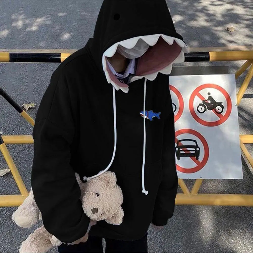Getadme-Funny Shark Patchwork Hoodies Man Autumn Kawaii Sweatshirt Casual Long Sleeve Pullover School Couple Clothes New