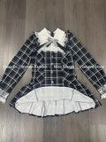 GETADME Harajuku Sweet Bow Black Plaid Dresses All-match Slim Fit Kawaii Lolita Dress for Women Autumn New Long Sleeve Vestidos De Mujer