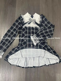 GETADME Harajuku Sweet Bow Black Plaid Dresses All-match Slim Fit Kawaii Lolita Dress for Women Autumn New Long Sleeve Vestidos De Mujer