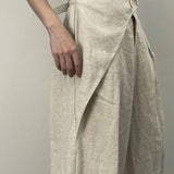 GETADME Hikigawa Chic Fashion Women Casual Pleated Wide Leg Pants Linen Texture All Match Loose High Waist Trousers Mujer Pantalones