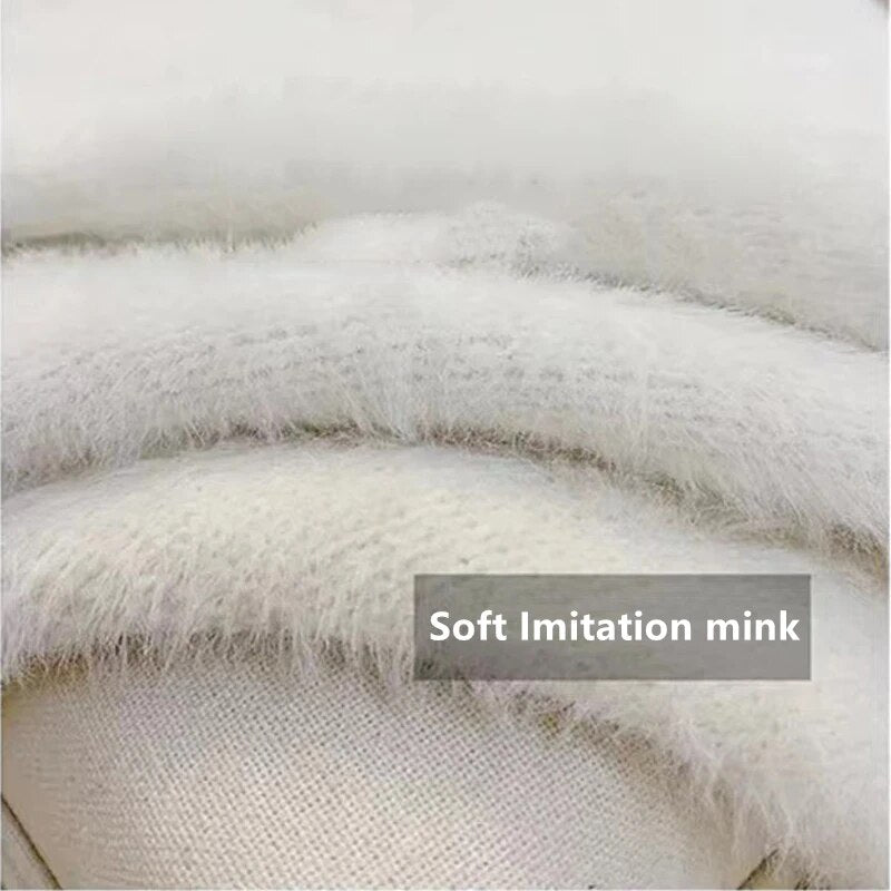 Getadme Imitation Mink Long Cardigan Women Casual Loose Soft Sweater Gilet Elegant Fall Winter Fluffy Knitwear Jackets Warm Knit