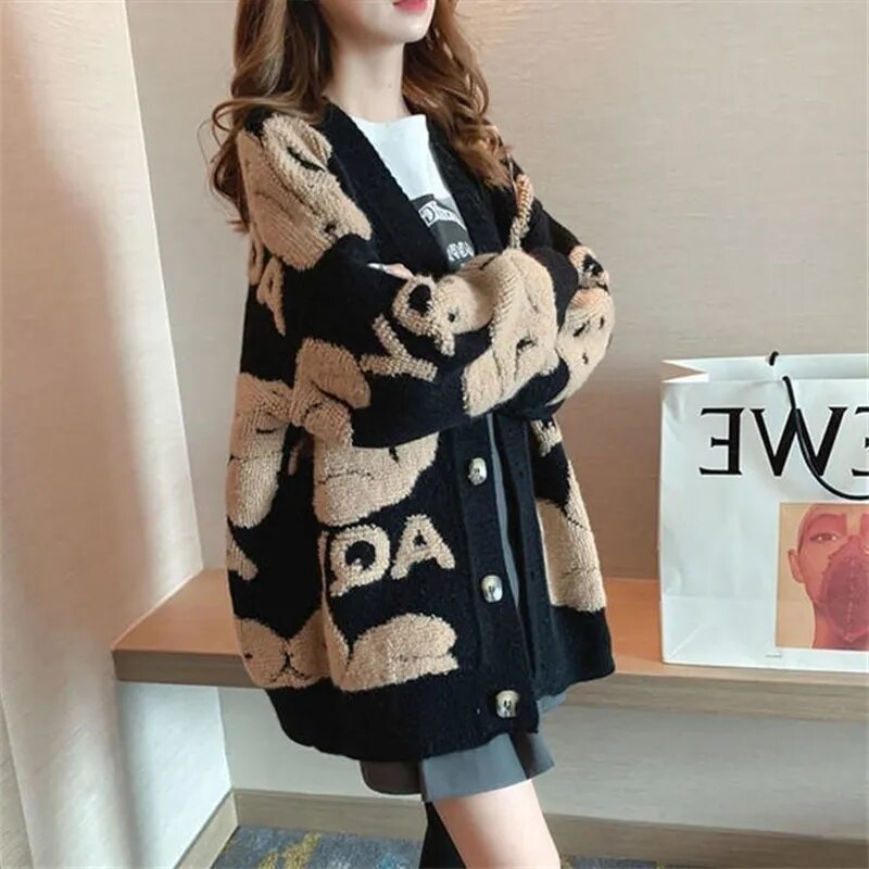 Getadme Loose Sweater Oversize Woman Christmas Sweater Coat Korean Fashion Sweet Cardigans For Women Thick Winter Clothes Knitted