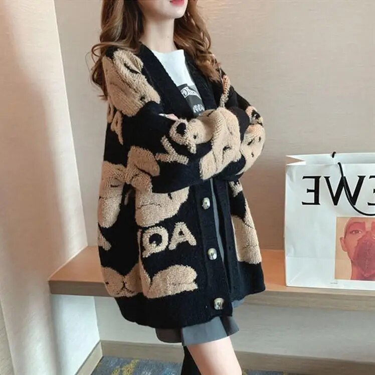 Getadme Loose Sweater Oversize Woman Christmas Sweater Coat Korean Fashion Sweet Cardigans For Women Thick Winter Clothes Knitted