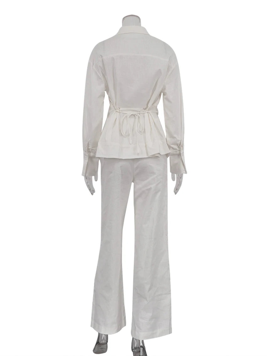 GETADME Marthaqiqi Fashion Female Nightgown Set Long Sleeve Pajamas Turn-Down Collar Sleepwear Crop Top Nightie Pants Women Pyjamas Suit