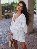 GETADME Mozision Sexy Knit Skirt Two Piece Sets Women Fashion Hollow Out V Neck Long Sleeve Cardigans And Mini Skirt Matching Sets