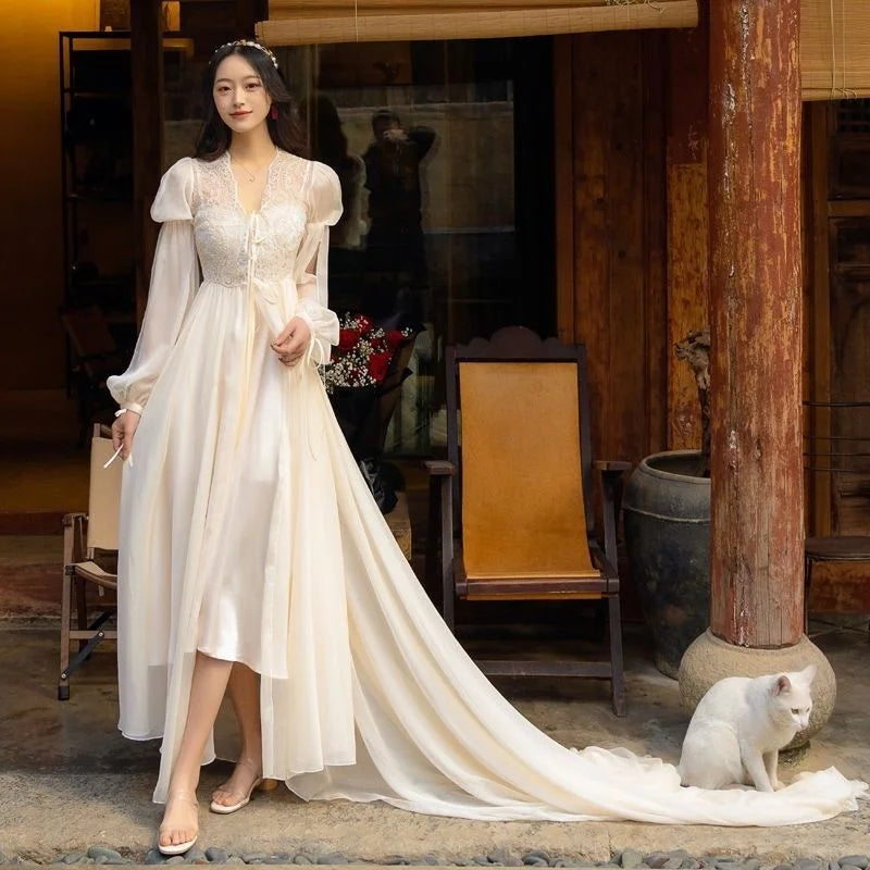 GETADME Nighty for Ladies Sexy Nightwear Women French Palace Style Mesh Home Sleep Dress Solid Sexy Nightgown Woman Pajamas Nightdress