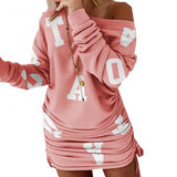 GETADME Off Shoulder Ruffled Drawstring Sexy Robe Autumn Pure Women Long Sleeve Mini Pencil Dress Sweatshirt Streetwear Dresses Female