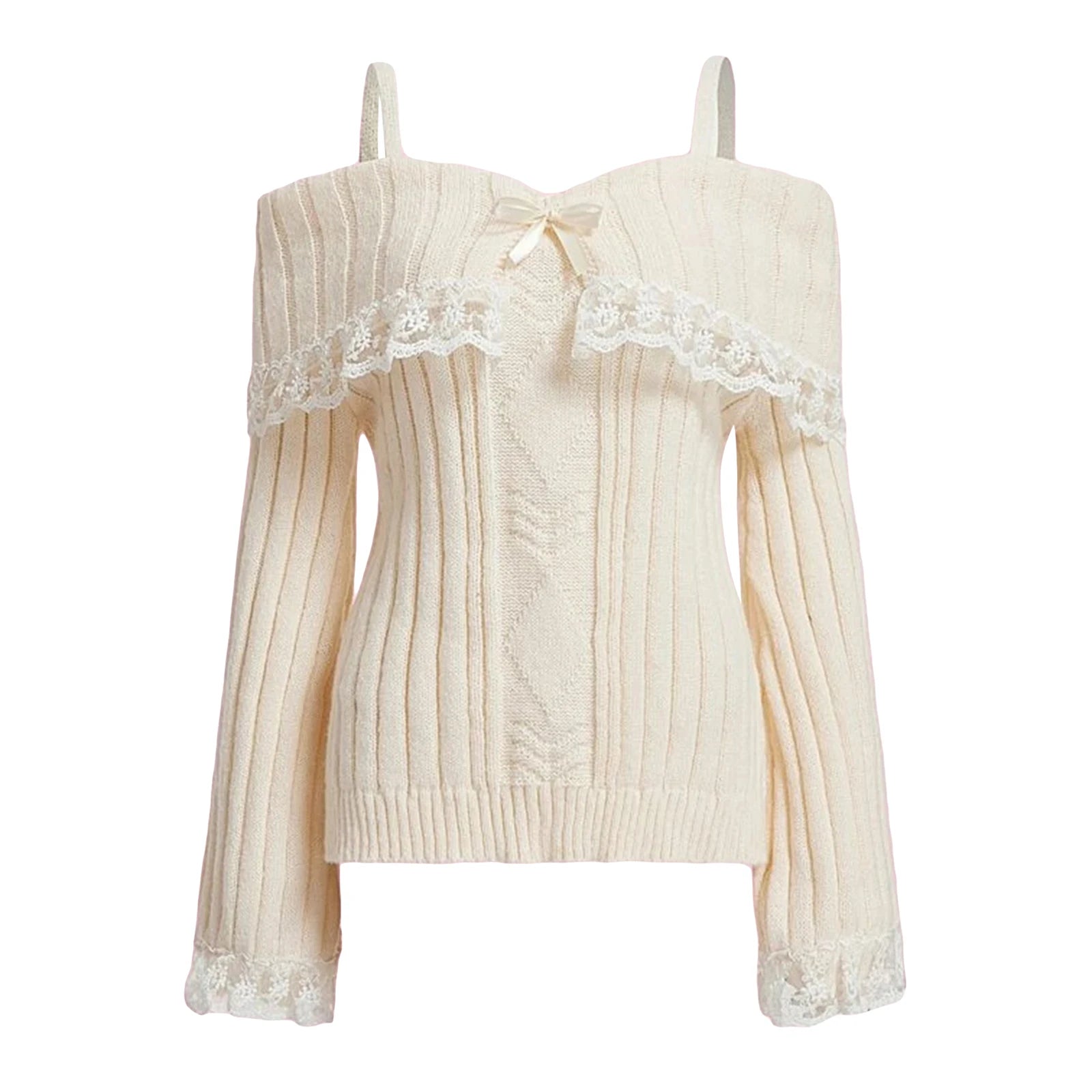 GETADME Off Shoulder Sweaters Women Long Sleeve Knit Pullovers Bow Front Jumper Tops Grunge Aesthetics y2k Streetwear