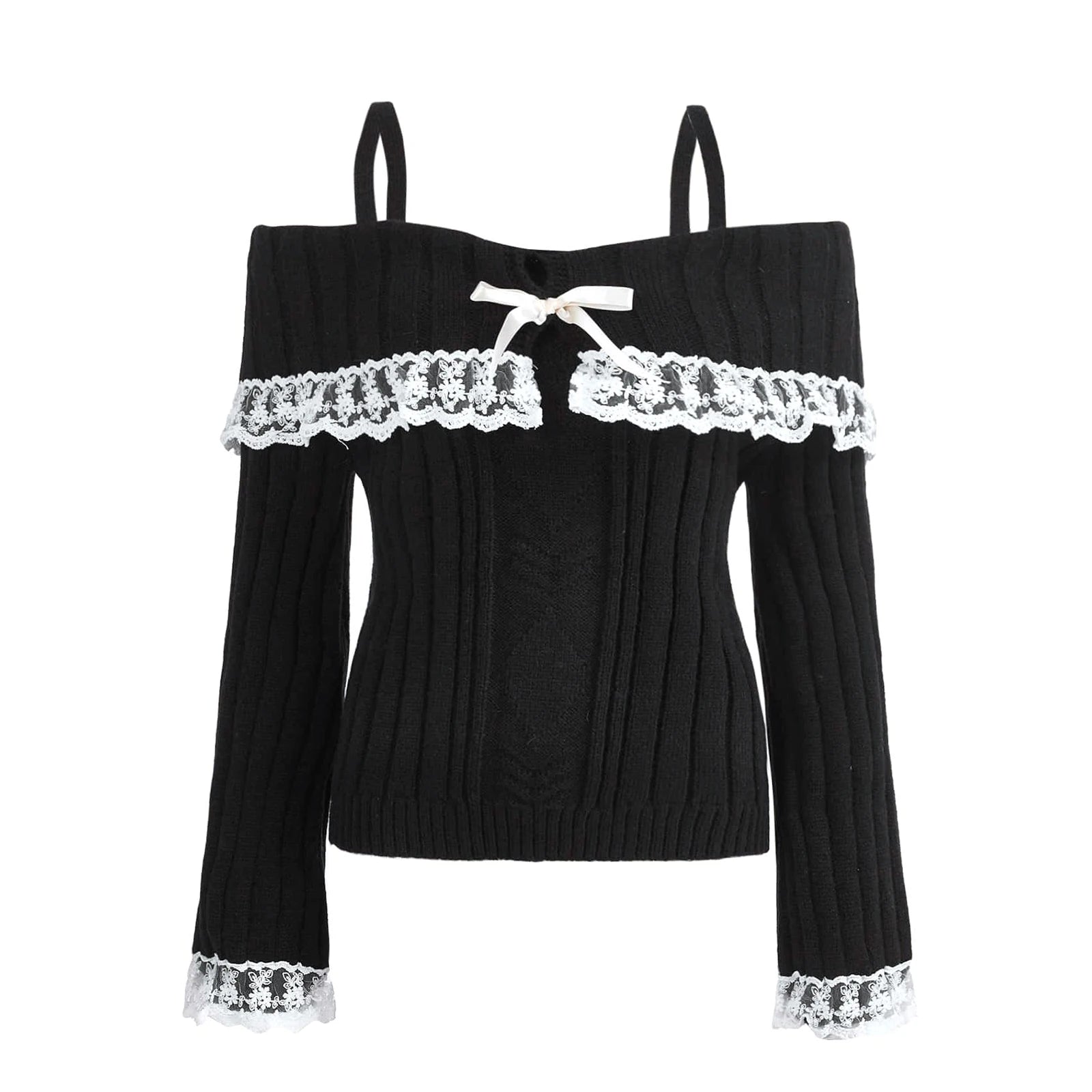 GETADME Off Shoulder Sweaters Women Long Sleeve Knit Pullovers Bow Front Jumper Tops Grunge Aesthetics y2k Streetwear