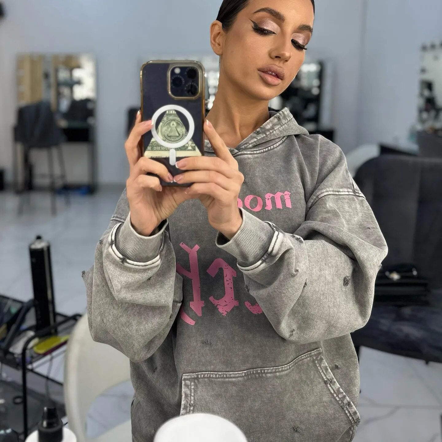 Getadme Y2K Hoodies Tops Streetswear Women Fall Clothes Sexy T Shirts Casual Blouses Fashion Sweatshirts Hooded Baggy Tops