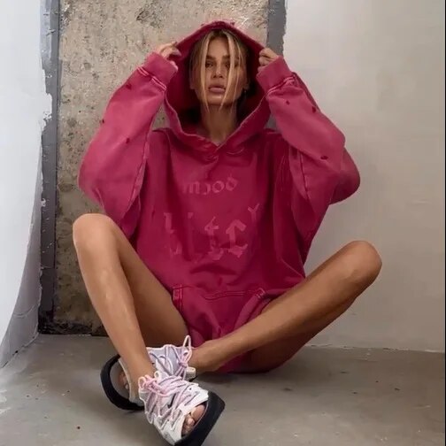 Getadme Y2K Hoodies Tops Streetswear Women Fall Clothes Sexy T Shirts Casual Blouses Fashion Sweatshirts Hooded Baggy Tops