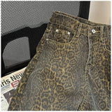 Getadme Retro Spring Trendy Leopard Print Jeans Women's American High Street Trousers Y2K Harajuku Style Baggy High Waist Casual Pants