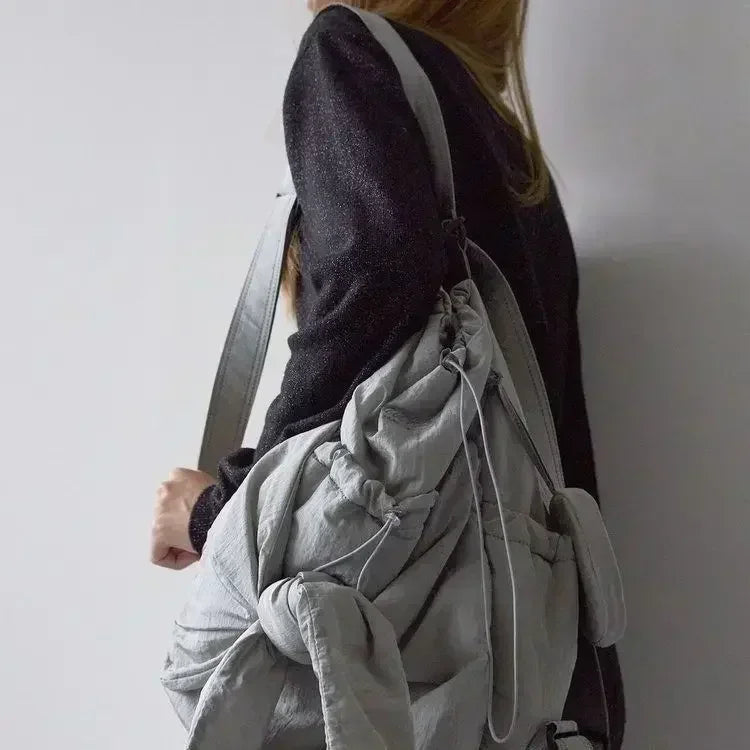 GETADME Women Bag Nylon High-Capacity Fashion Casual Backpack Bow Drawstring Shoulder Bag Handbag All-match