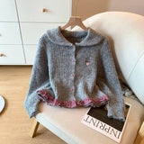 GETADME Kawaii Cropped Knitted Cardigan Women Harajuku Plaid Patchwork Sweater Outerwears Fashion Cute Knitwears Winter Korean Jumpers