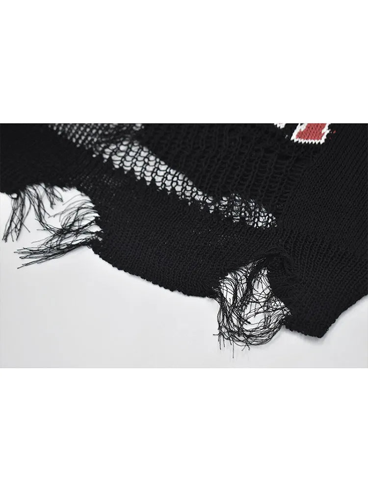 Getadme Woman Fall American Vintage Knit Top Baddie Style Cropped O-neck Sweaters Long Sleeve 2000s Irregular Design Pullovers Grunge