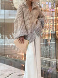 Getadme Elegant Lurex Sequin Sweater Cardigan Women Long Sleeve Stand Collar Zipper Sparkling Knitted Coat Autumn Chic Streetwear
