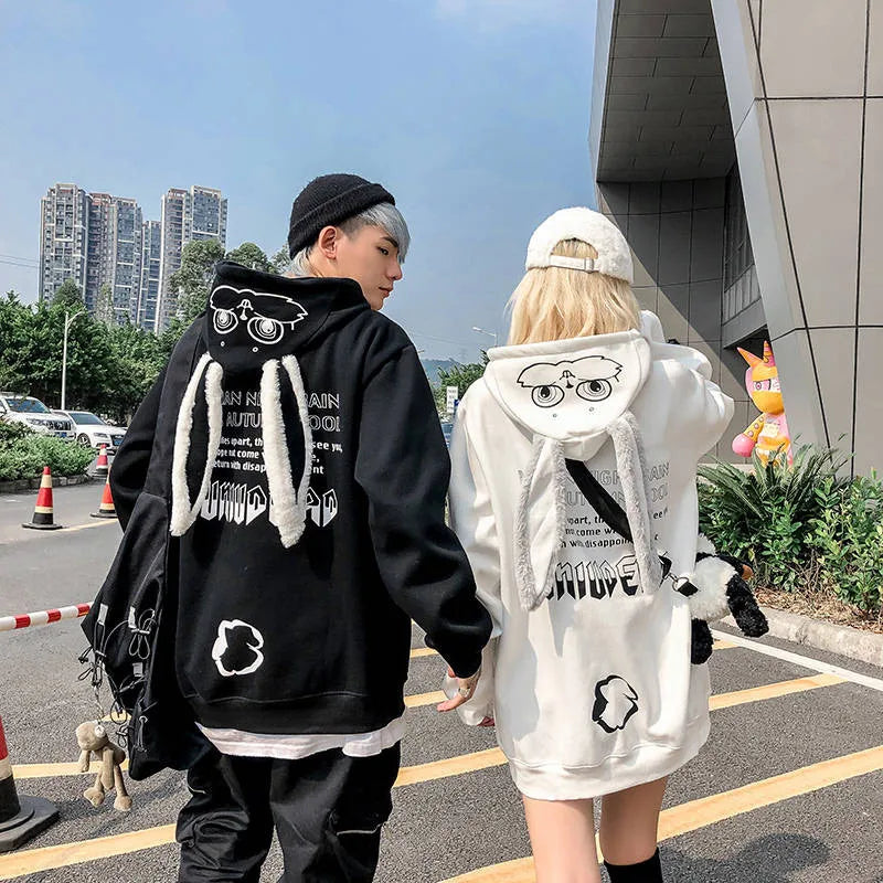 Getadme-Animal Women Hoodies Harajuku Kawaii Rabbit Hoodie Sweatshirt Tops Korean Bunny Graphic Outerwear Korean Couple E Girls Hoodie